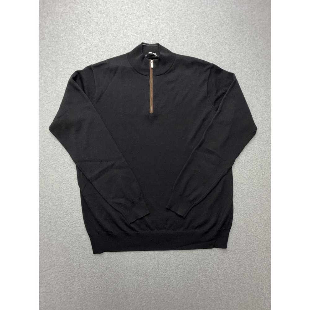 Peter Millar Sweater Mens Large Black Merino Wool 1/4 Zip Mock Neck Pullover
